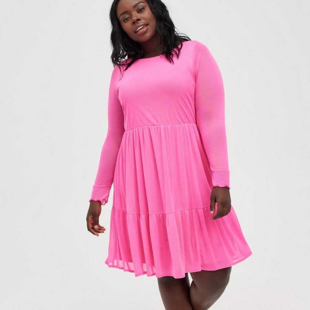 Torrid Ruffle Tiered Mini Dress - Mesh Pink Size 1
